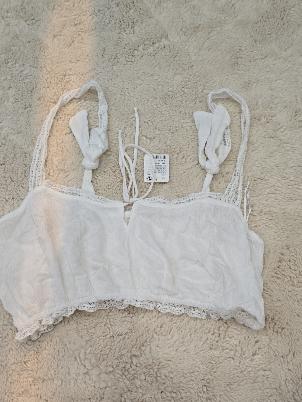 Free People White Lace-Trim Tie-Strap Bandeau Bralette